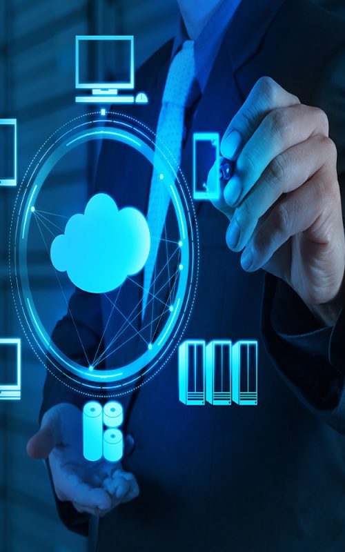 Businessman working with a Cloud Computing diagram on the new co Businessman working with a Cloud Computing diagram on the new co